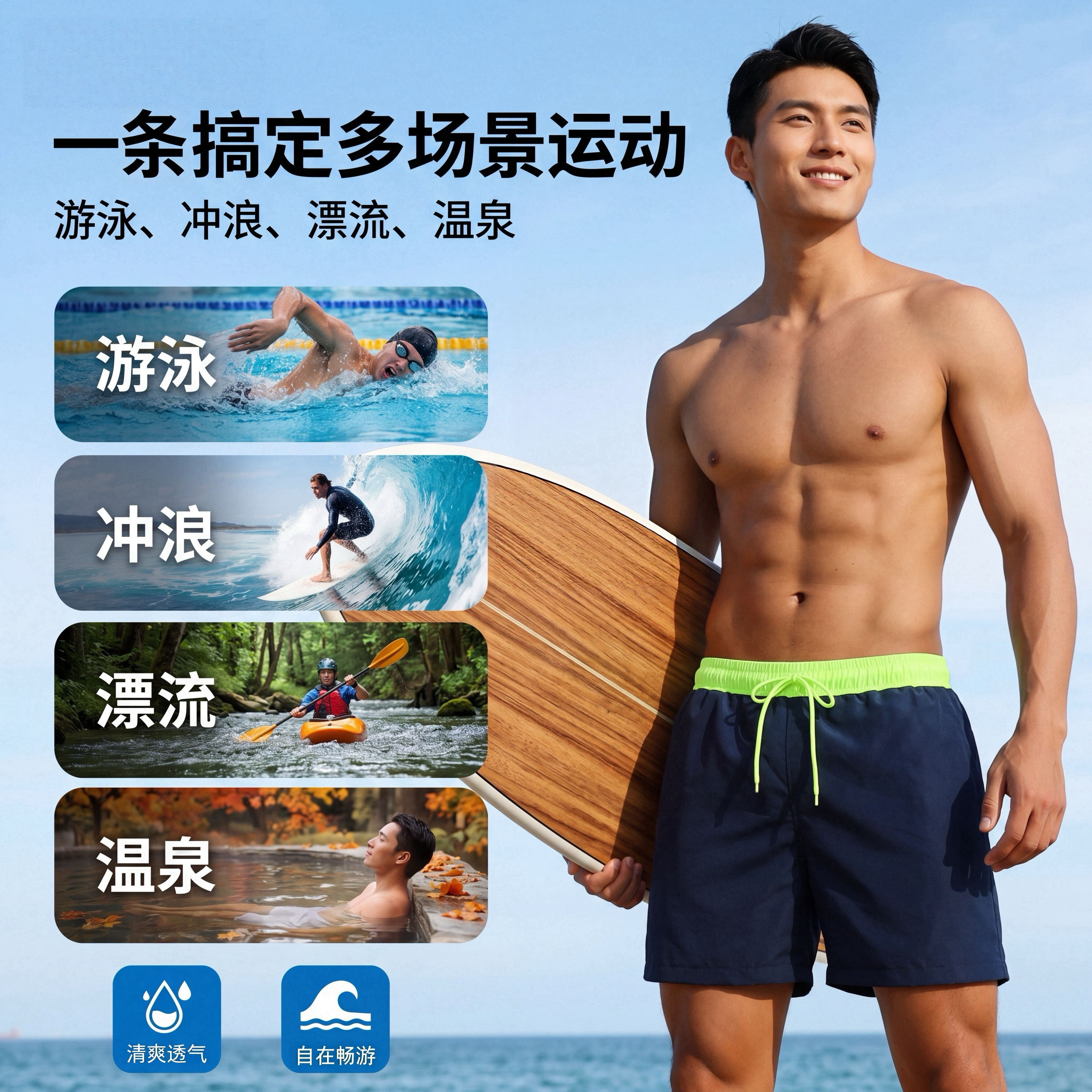 泳裤男款成人平角防尴尬三件套