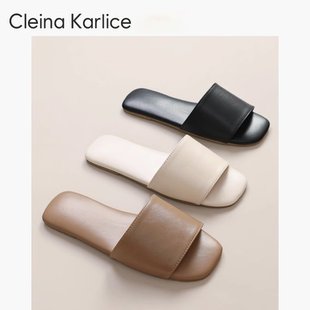 牛筋底 Cleina Karlice拖鞋 女室内家居羊皮透气柔软男士 真皮凉拖鞋