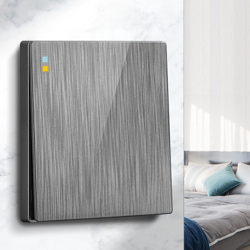 厂家开关插座暗装拉丝灰色墙壁家用五孔插座一开单控开关面板