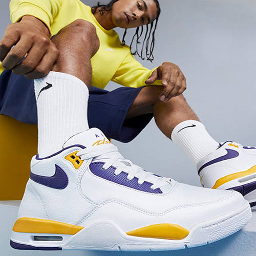Nike耐克FLIGHT LEGACY AJ4湖人白黄中缓震实战篮球鞋BQ4212-102