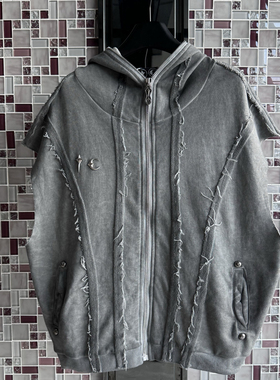 美式高街THUG CLUB水洗毛边金属logo蒙面鲨鱼连帽夏季拉链背心潮