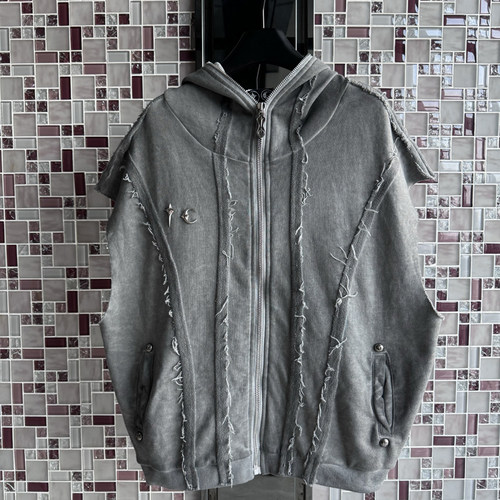 夏季水洗金属拉链连帽背心马甲男