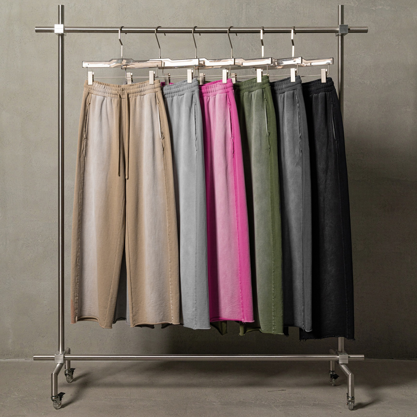 欧美复古重磅做旧百搭时尚潮流散边休闲长裤男女高品质阔腿弯刀裤