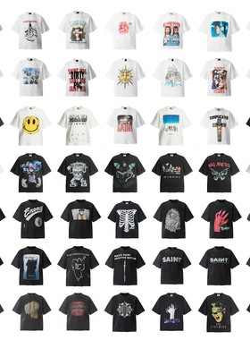 美式高街Saint Michael直喷印花复古水洗做旧男女宽松休闲短袖T恤