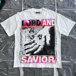 T恤 高品质宽松圆领VTG短袖 INS美式 高街斑驳掌心字母印花男女个性