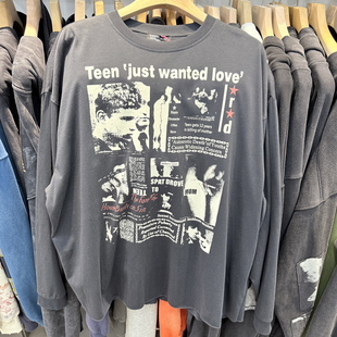 ERD忧郁的富二代叛逆青年创伤做旧印花水洗男女宽松圆领长袖T恤潮