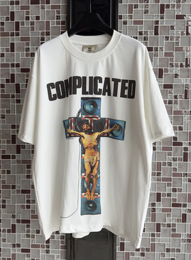 Saint Michael十字架人像VTG美式高街数码直喷复古宽松休闲短袖潮