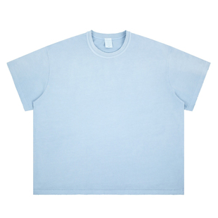 美式复古做旧磨破简约百搭落肩短袖T恤男女宽松圆领休闲夏季上衣