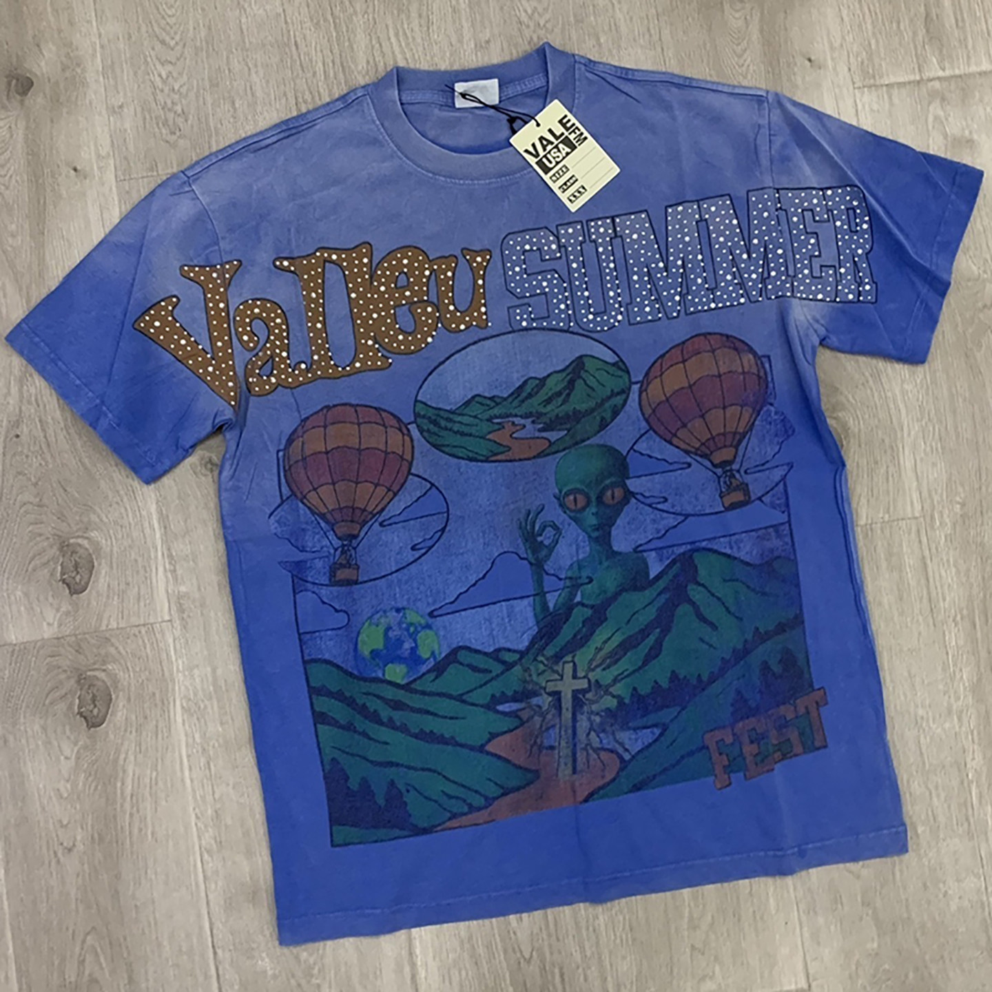 夏季新款直喷外星人热气球印花烫钻短袖T恤男女同款宽松做旧上衣,男装,T恤,淘宝优惠券,粉丝福利购,淘宝优惠卷