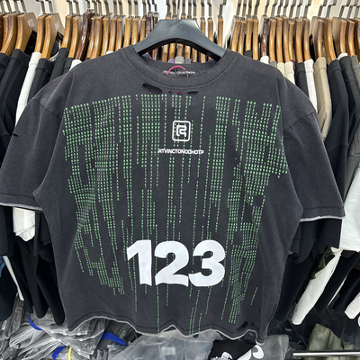 复古做旧宽松嘻哈破洞短袖T恤