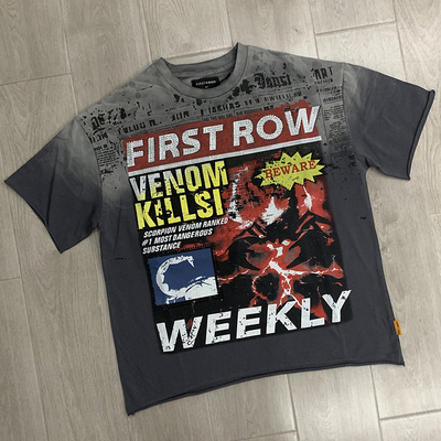 美式高街毒蝎字母图案印花T恤男女宽松休闲街头个性圆领短袖上衣