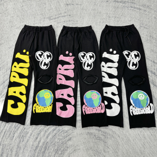 Hellstar地狱之星美式街头贴布英文字母宽松拼接微喇叭休闲长裤潮