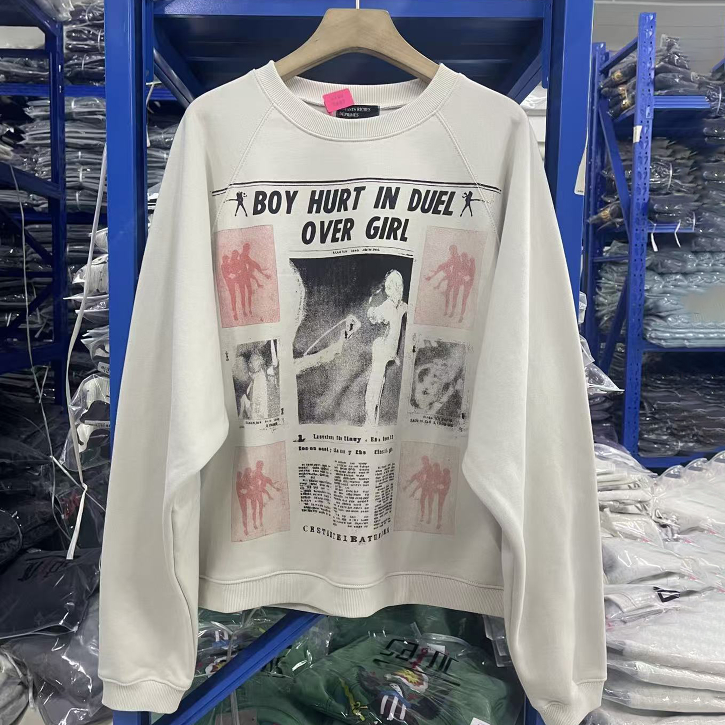 美式街头做旧复古图案英文字母印花圆领卫衣男女宽松潮流外套上衣