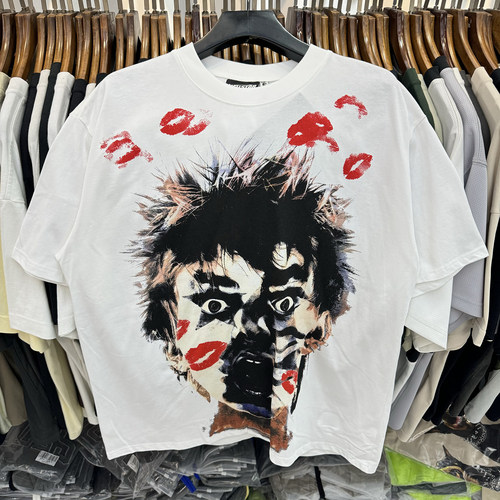 欧美街头地狱之星抽象人头印花短袖oversize男女宽松休闲圆领T恤