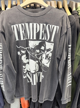 SAINT MICHAEL新款复古水洗做旧字母印花嘻哈宽松男女圆领长袖T恤