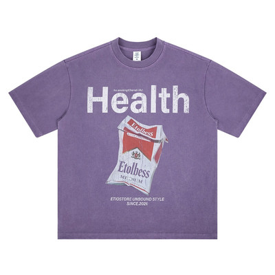 夏季新款复古做旧香烟盒印花半袖T恤男女宽松oversize休闲短袖潮