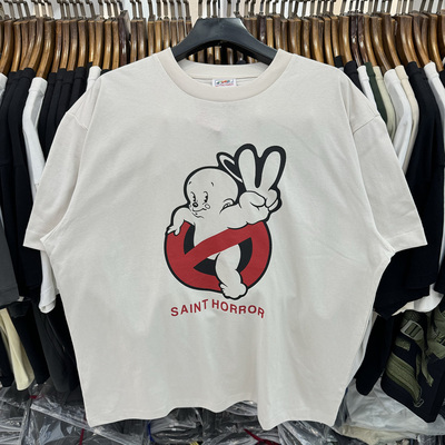 夏季欧美复古小精灵印花短袖oversize男女同款宽松休闲圆领T恤潮
