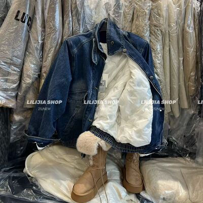 复古牛仔羽绒外套女冬显瘦保暖