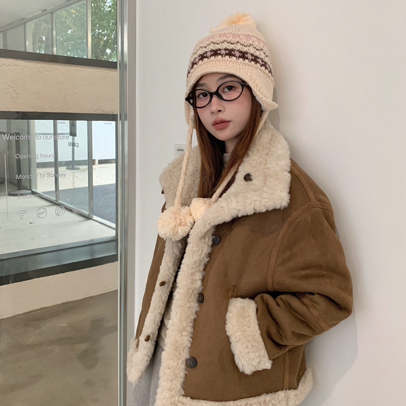 设计感短款两面穿皮毛一体外套女