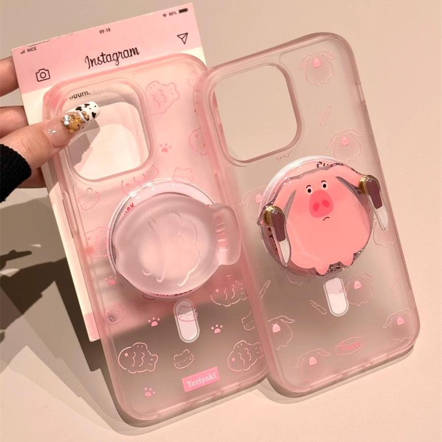 卡通可爱粉色小猪鲷鱼烧磁吸壳适用iphone16pro手机壳苹果16新款15创意14pro女款13超火15promax防摔保护套