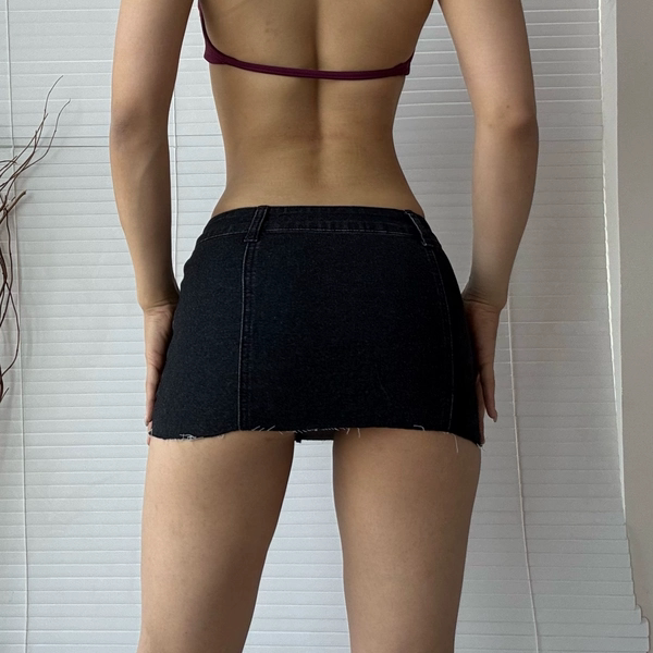 欧美无内衬牛仔黑超短性感热裤拉链高弹力显瘦高腰牛仔半身裙女