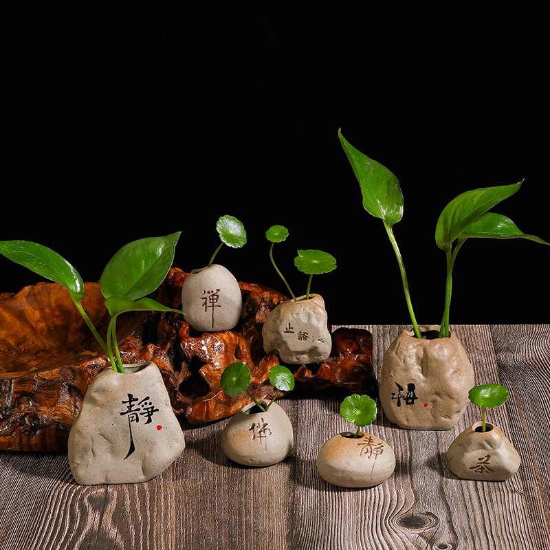 禅意花瓶装饰客厅茶桌茶宠摆件水培花盆器皿创意绿萝小花器粗陶瓷 家居饰品 花瓶 原图主图