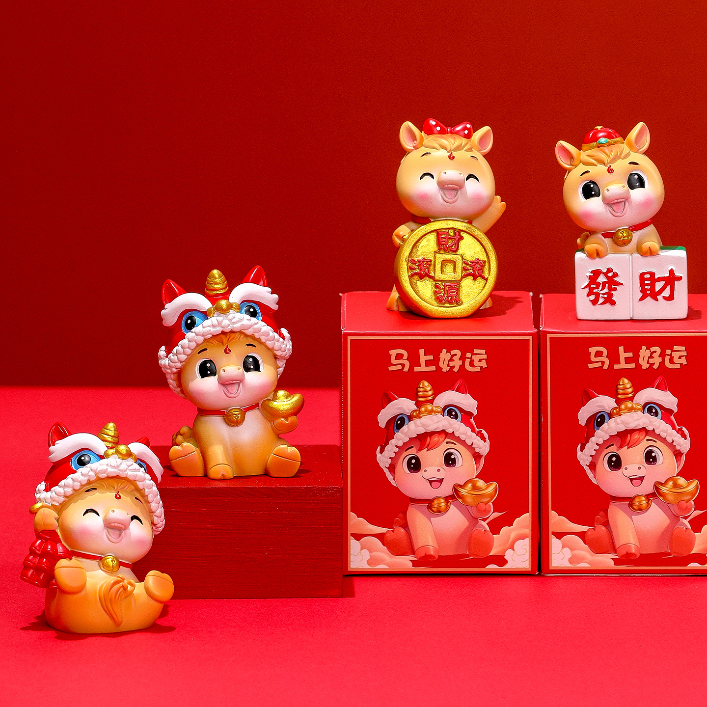 国潮马上好运盲盒摆件手办新款潮玩公仔玩具礼品桌面解压新年摆设