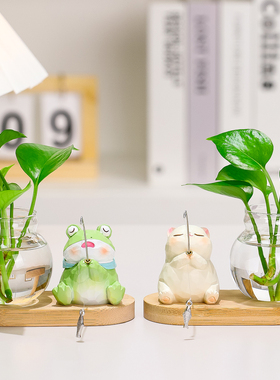 创意可爱青蛙钓鱼木底水培摆件打工人治愈系工位装饰情绪稳定好物