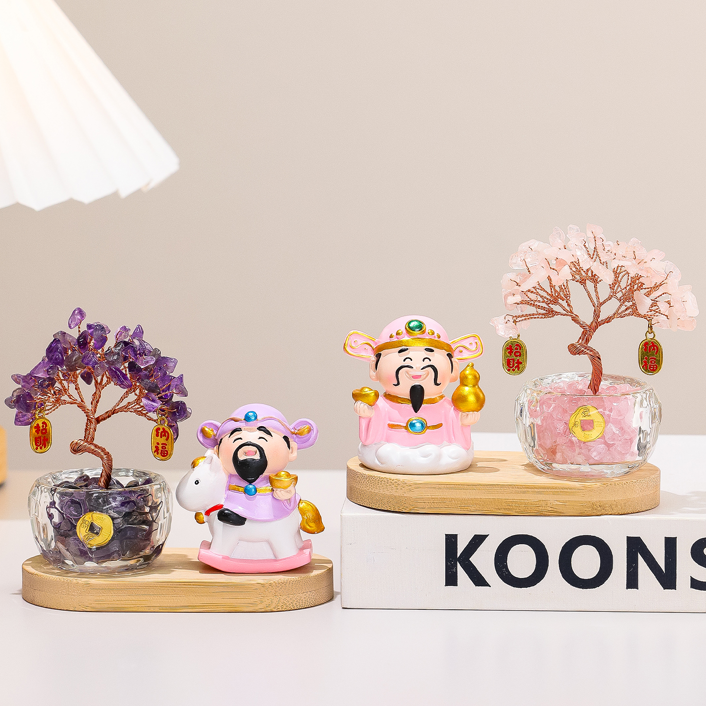 福气财神爷水晶发财树摆件家居客厅办公室桌面工位装饰品创意礼品