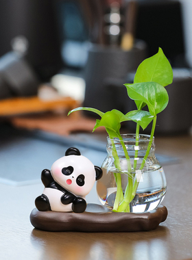 绿色萝卜水培花瓶可爱熊猫家居家具办公室桌面工作站玻璃器皿创意