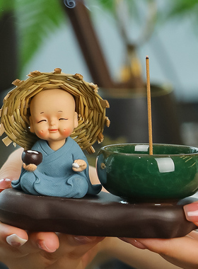 四不小和尚点香座香炉香插摆件线香盘香家用桌面点香托盘檀香底座