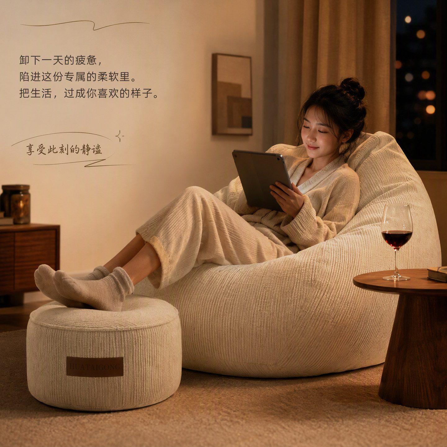 可躺可睡豆袋懒人沙发床上久坐