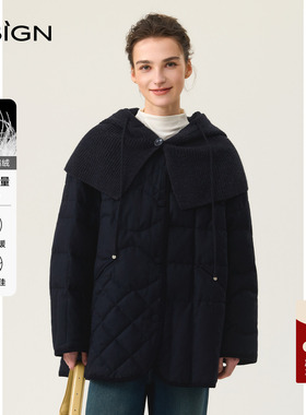 D.SIGN2025冬季2025冬季新款针织连帽可拆卸中长款90鸭绒羽绒服女