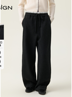 【商场同款】D,SIGN冬季高腰阔腿裤女黑色系带直筒休闲裤垂感裤子