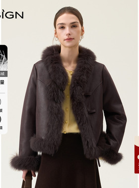D.SIGN2025冬季新款轻奢狐狸毛领皮草外套女短款加厚保暖派克服
