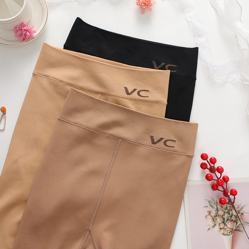 秋冬季VC腰水光袜加绒加厚光腿神器肉色裸感高腰收腹连裤袜女打底