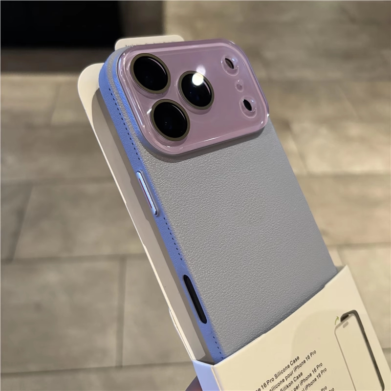 浅紫水晶镜头荔枝纹适用苹果17air手机壳iPhone16plus超薄15/14立体纹理13/12高级感11promax耐脏XSmax男女款