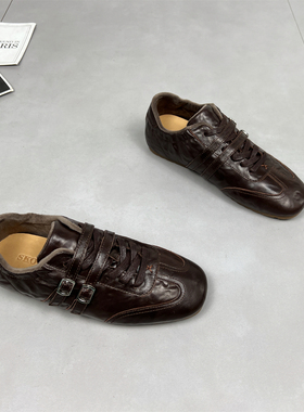 羊皮美拉德加绒德训鞋女2025秋冬季新款复古平底百搭时尚运动板鞋