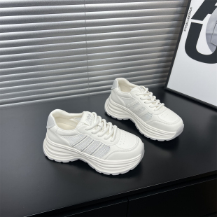 真皮轻便透气网面老爹鞋女2026夏季新款超轻厚底增高运动休闲鞋