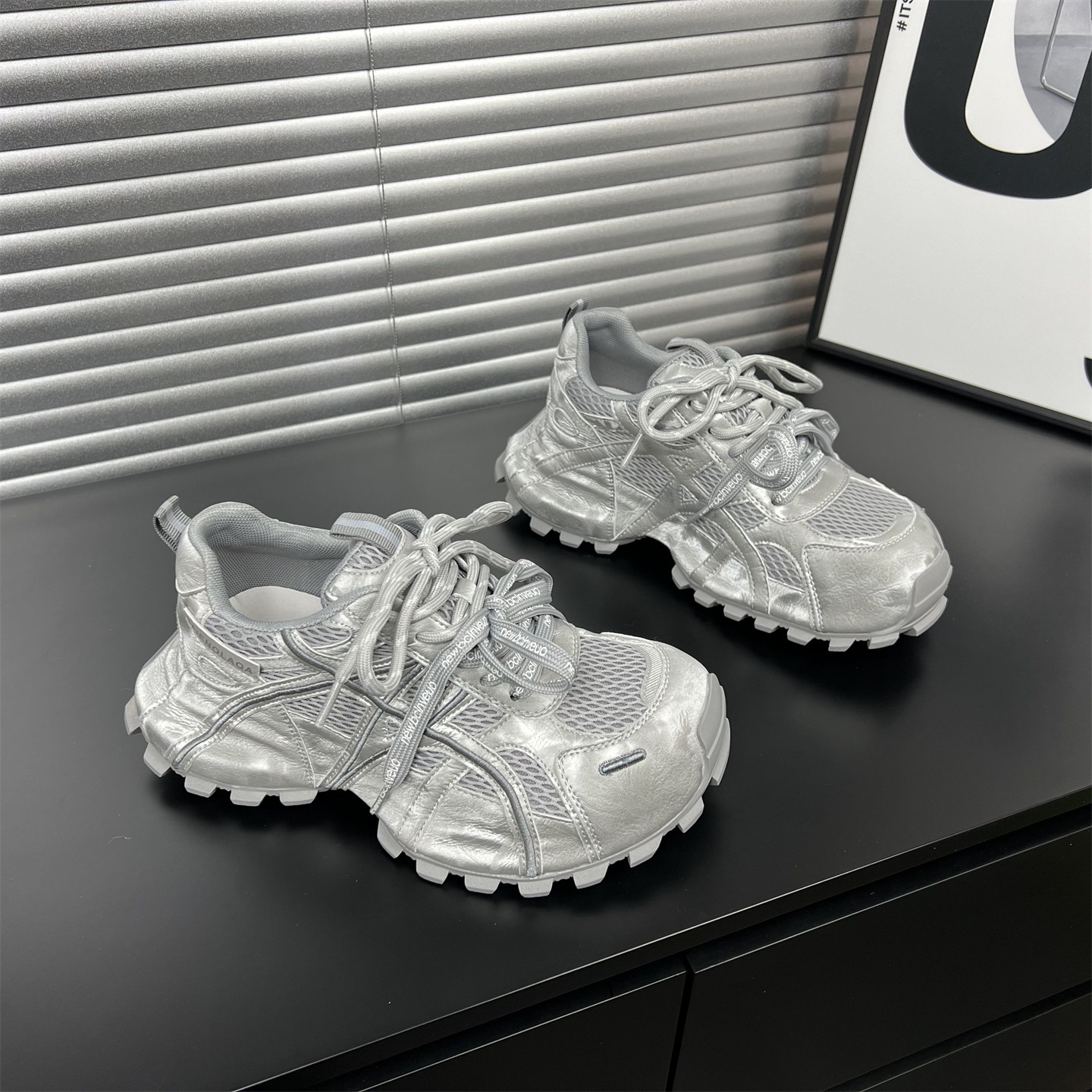 高级感真皮厚底老爹鞋女2026春季新款双鞋带透气网面运动休闲鞋,女鞋,老爹鞋,淘宝优惠券,粉丝福利购,淘宝优惠卷