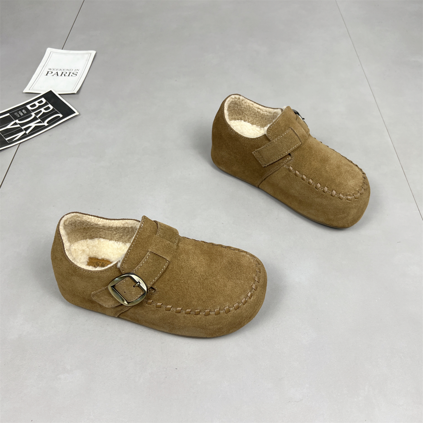 真皮内增高羊毛勃肯鞋棉鞋女