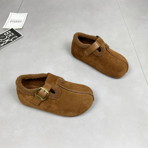 真皮内增高加绒勃肯鞋毛毛鞋女