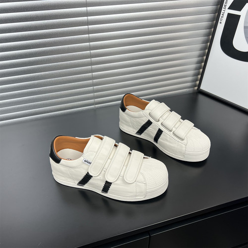 真皮魔术贴内增高小白鞋女