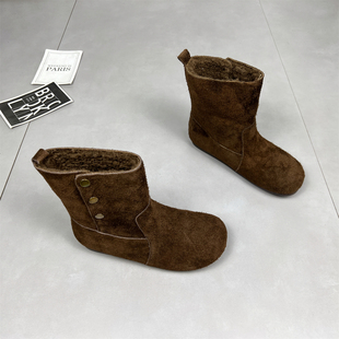 软底百搭雪地靴 新款 氛围感拉满 牛反绒翻折两穿堆堆靴女2025冬季