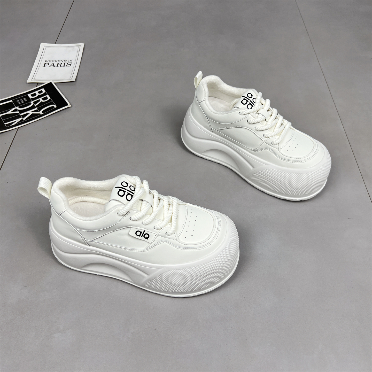 真皮松糕6CM厚底增高小白鞋女