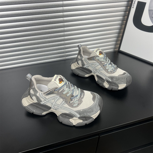 轻便显脚小百搭休闲运动鞋 新款 潮 女2026春季 真皮八爪鱼厚底老爹鞋