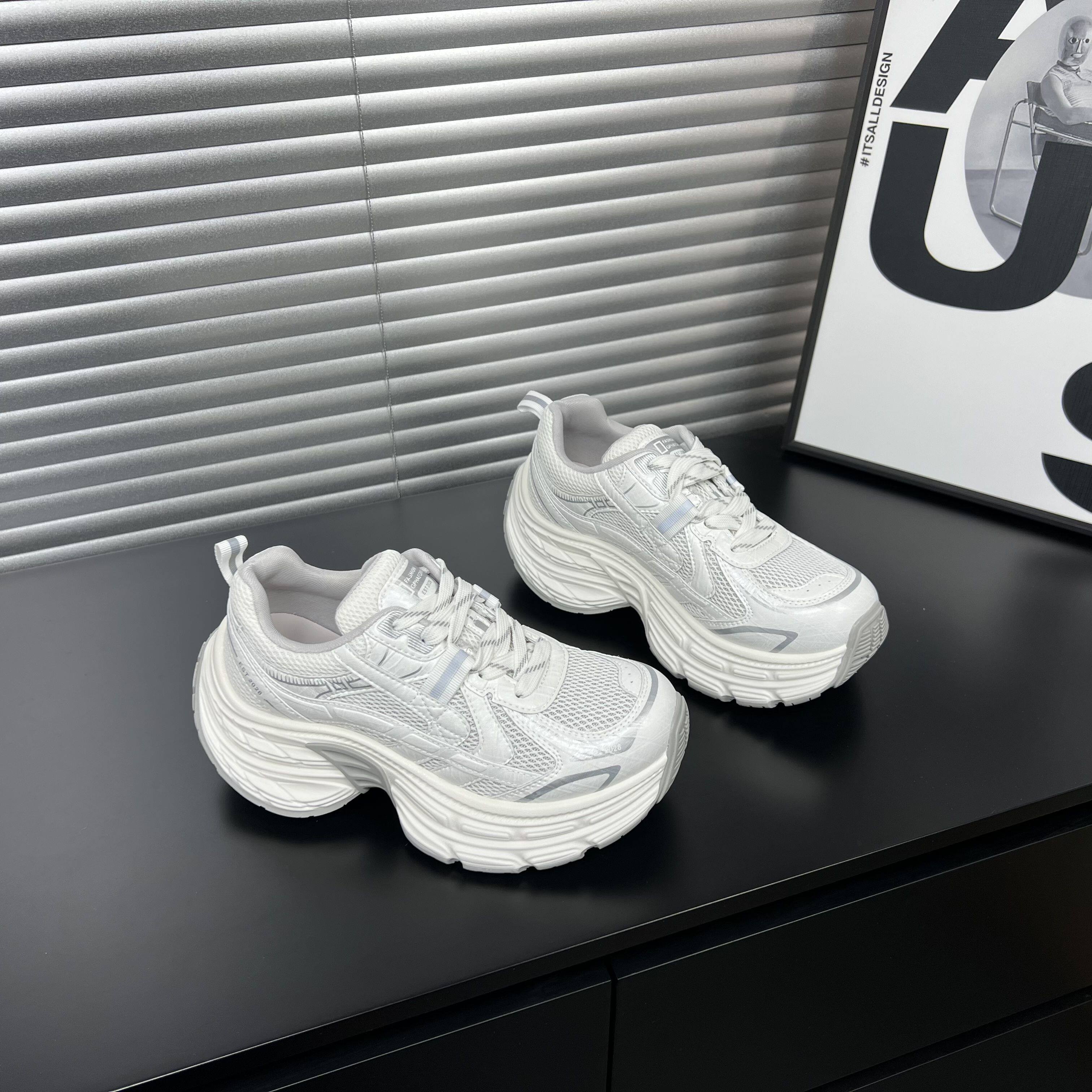 真皮厚底网面巴黎老爹鞋女2026春夏新款增高翘臀显脚小休闲运动鞋
