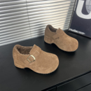 真皮小个子6CM增高加绒勃肯鞋女2025冬季新款百搭皮带扣保暖棉鞋