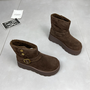 东北防滑厚底增高雪地靴保暖加绒加厚巨好看真皮2025新款雪地棉鞋
