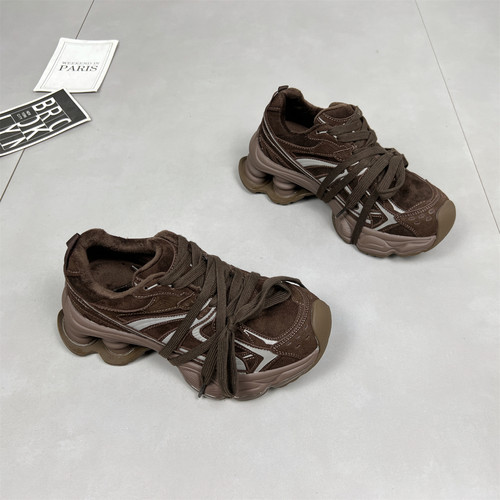 真皮加绒厚底增高老爹鞋女